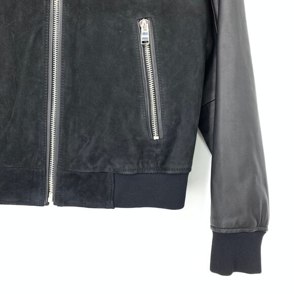 Hugo Boss Leather Suede Bomber Jacket Mens Sz 34R Black Silver Tone Hardware NEW - Picture 5 of 7